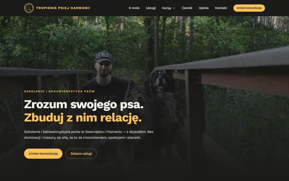 Widok strony internetowej Tropienie Psiej Harmonii